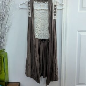 Brown Vest With Crochet Detailing Sz L